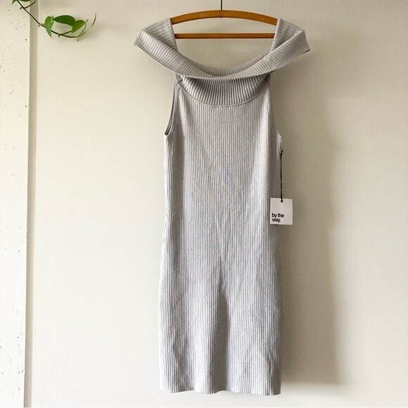 NWT By‎ The Way Tara off shoulder dress silver L - Picture 3 of 8